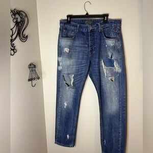 Zara Man Distressed Denim Straight Leg Jeans Mens size 34